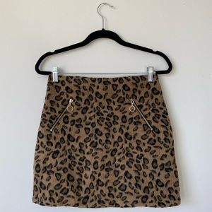 Leopard Print Faux Fur Mini Skirt
